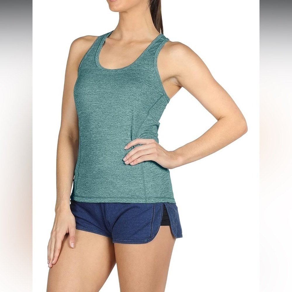 “ICYZONE” 3 piece razor back sports top. Pink/green/gold M - Picture 4 of 4